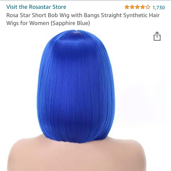 Rosa Star Short Bob Wig with Bangs Straight Synthetic Hair Wigs (Sapphire Blue) - Picture 3 of 6
